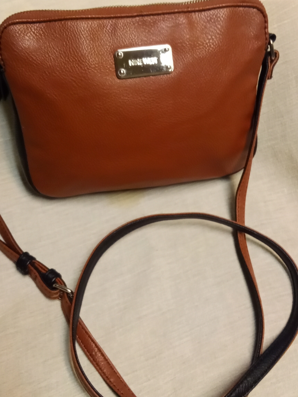Nine West Cognac Crossbody Bag with Metal Logo Plate